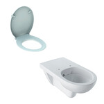 Wisząca miska WC Selnova Comfort lejowa, B35.5 cm, H34 cm, T70 cm, długa, Rimfree, łazienka bez barier Deska sedesowa WC antybakteryjna Selnova Comfort mocowanie od góry, zachodząca pokrywa, łazienka bez barier biała